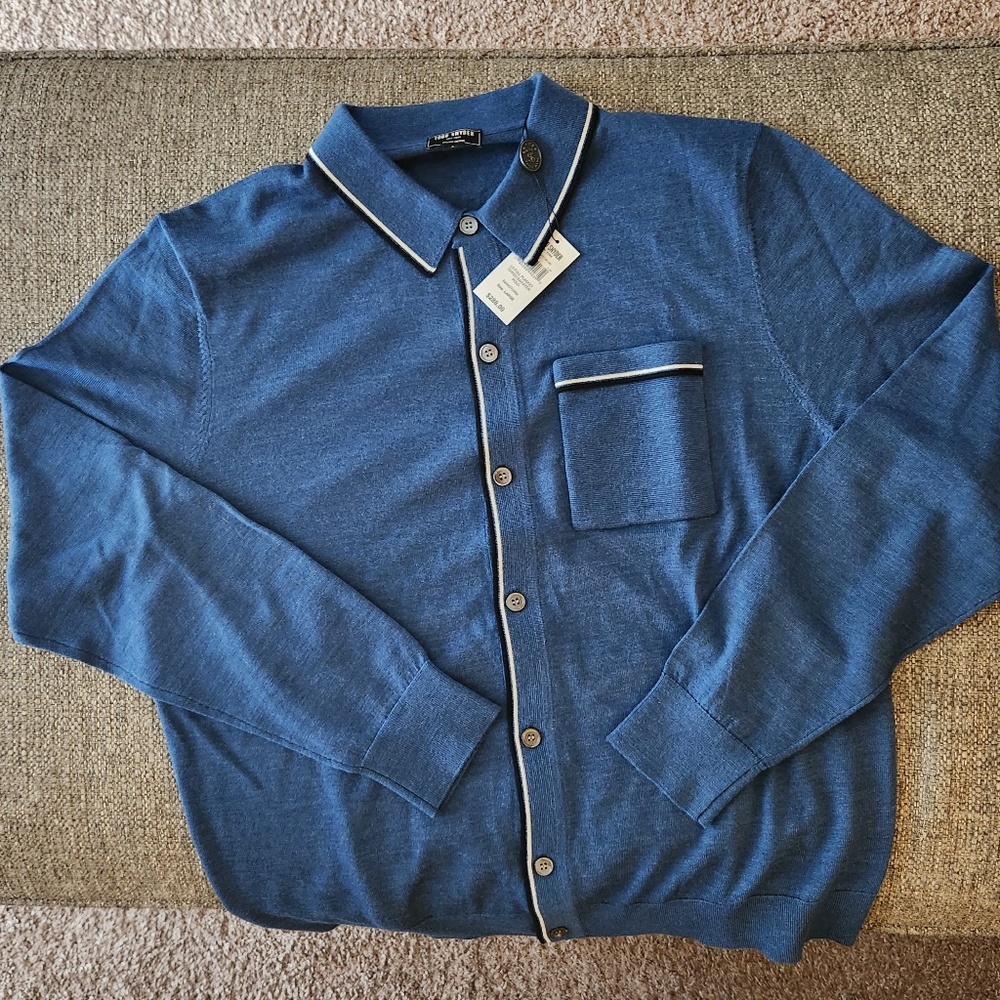 Todd Snyder Blue LS Full Placket Tipped Sweater Polo